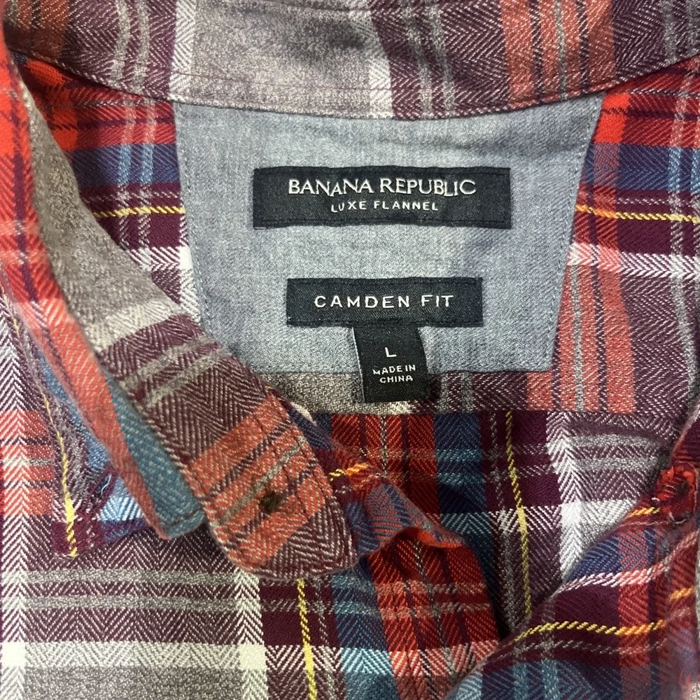 Banana Republic Luxe Flannel Shirt Mens Large Camden Fit Red Plaid Button Down